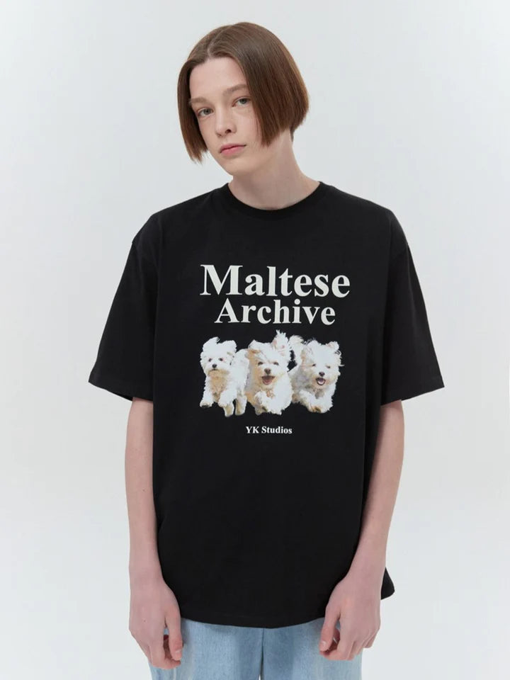 ☆ Wai Kei☆ five maltese silhouette man to man black YK22F ☆ Wai Kei☆ five maltese silhouette man to man black YK22F