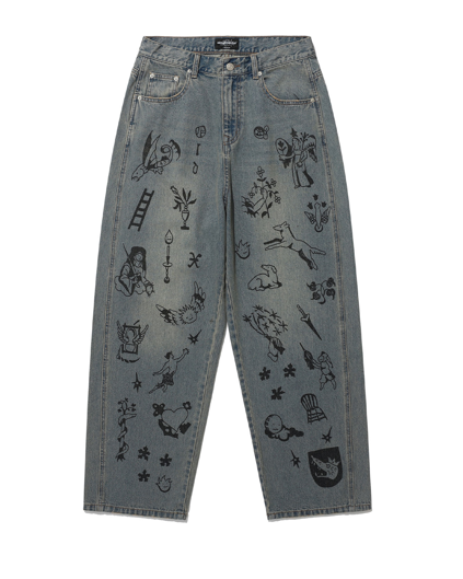 TATTOO WIDE DENIM PANTS – ALAND USA