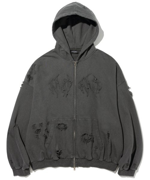 トップス Distressed Pigment Zip Hoodie detail_3608952_16971800300880_