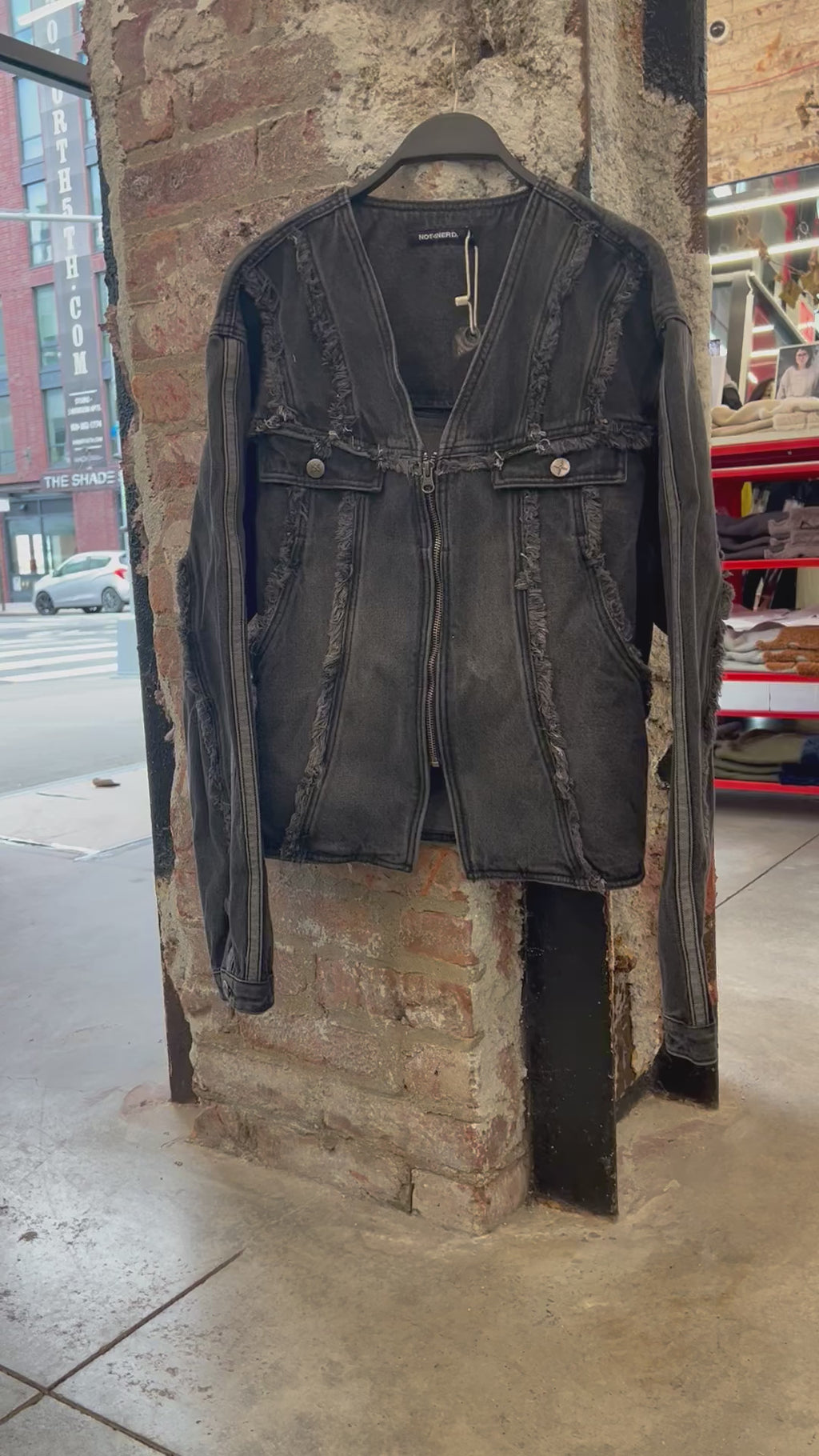 CUT OFF SIDE LINE V-NECK DENIM JACKET – ALAND USA